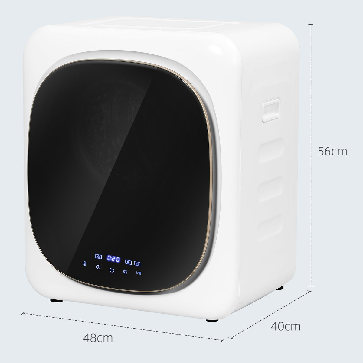Exhaust dryer 4 kg tumble dryer with disinfection, deodorization, smart mode, dryer with stainless steel tray, front loader, for apartment, house, motorhome, white