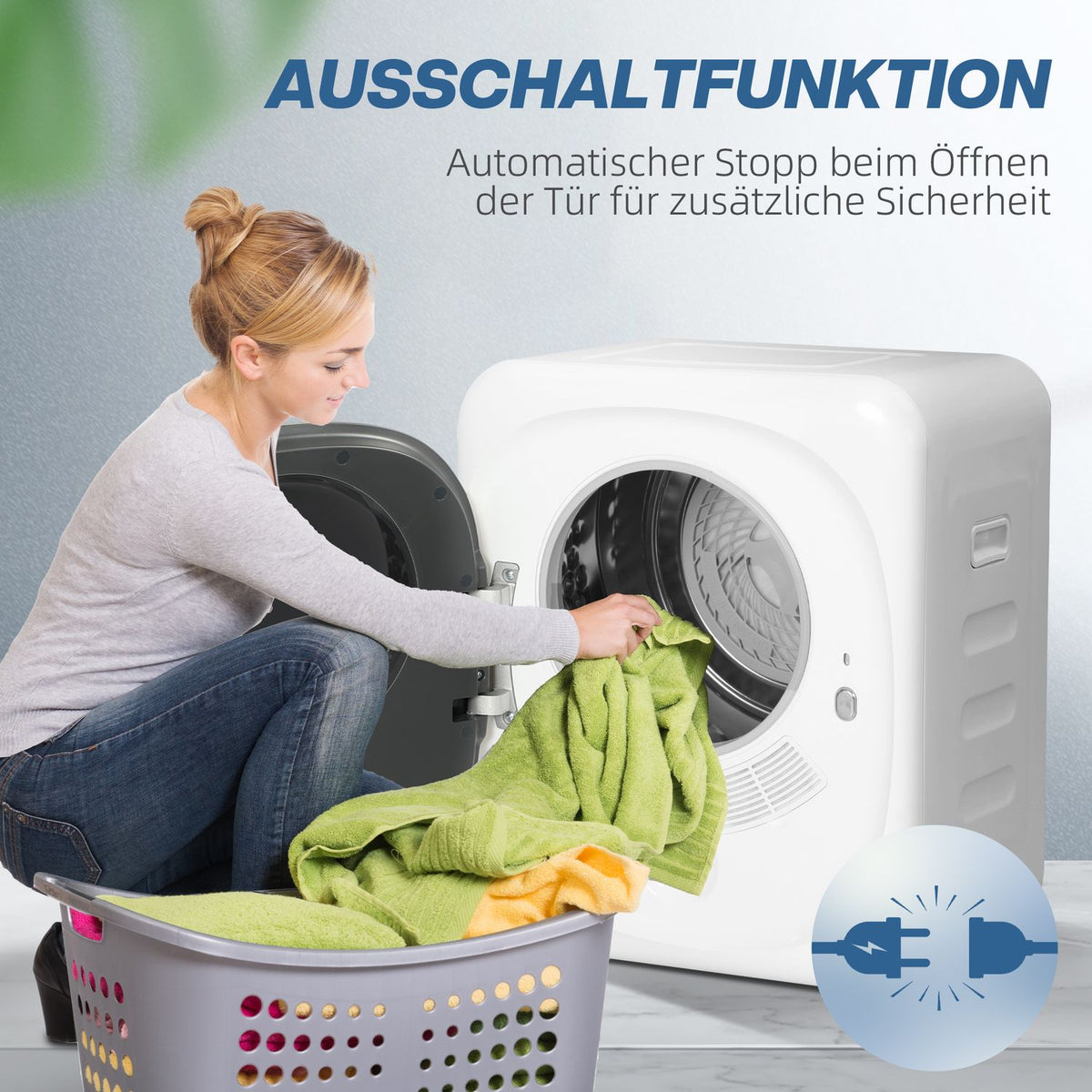 Exhaust dryer 4 kg tumble dryer with disinfection, deodorization, smart mode, dryer with stainless steel tray, front loader, for apartment, house, motorhome, white
