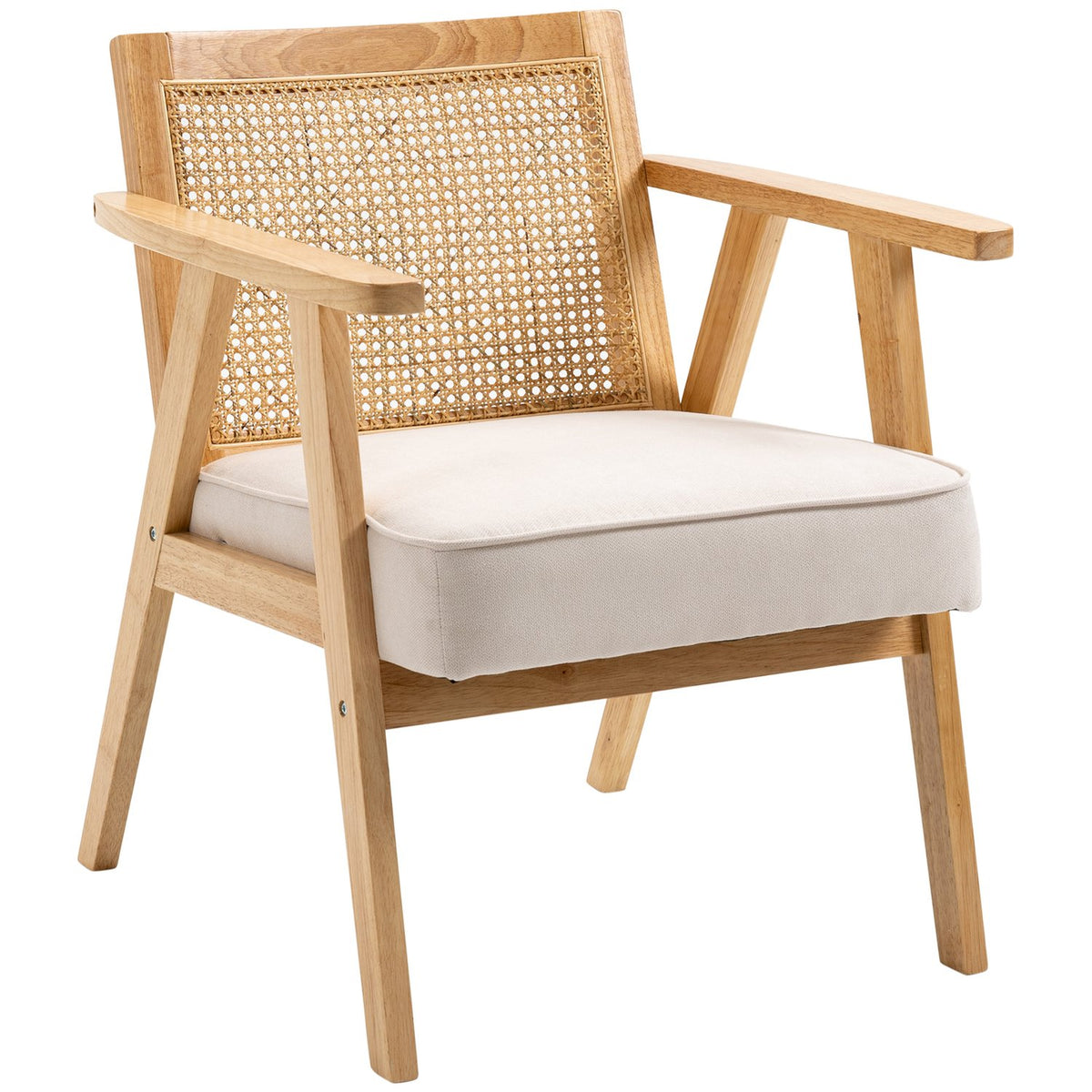Exotic upholstered chair, rubberwood, linen-look seat cushion, 63L x 69W x 78H cm, cream white