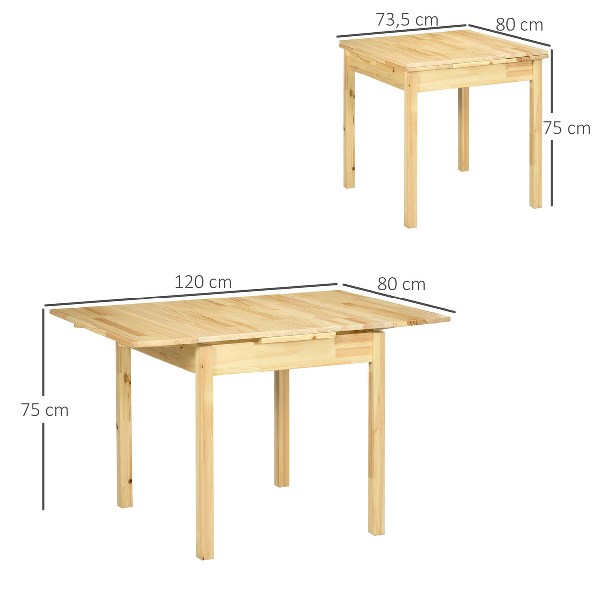 Expandable Folding Table 2-4 People Wooden Table Natural 120X80X75Cm