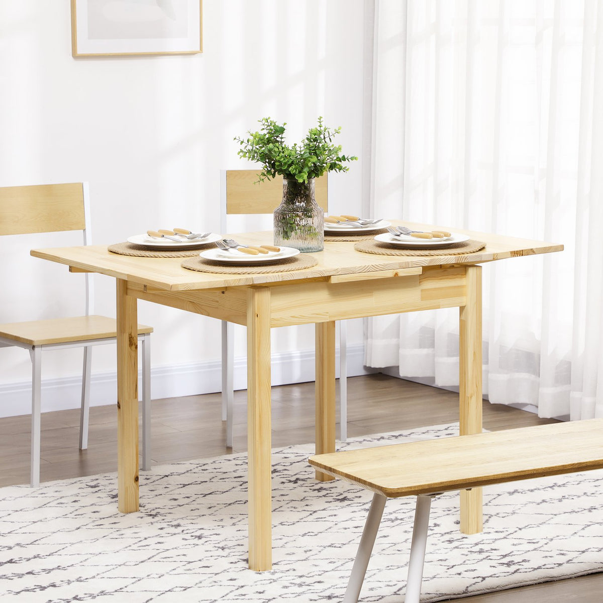 Expandable Folding Table 2-4 People Wooden Table Natural 120X80X75Cm