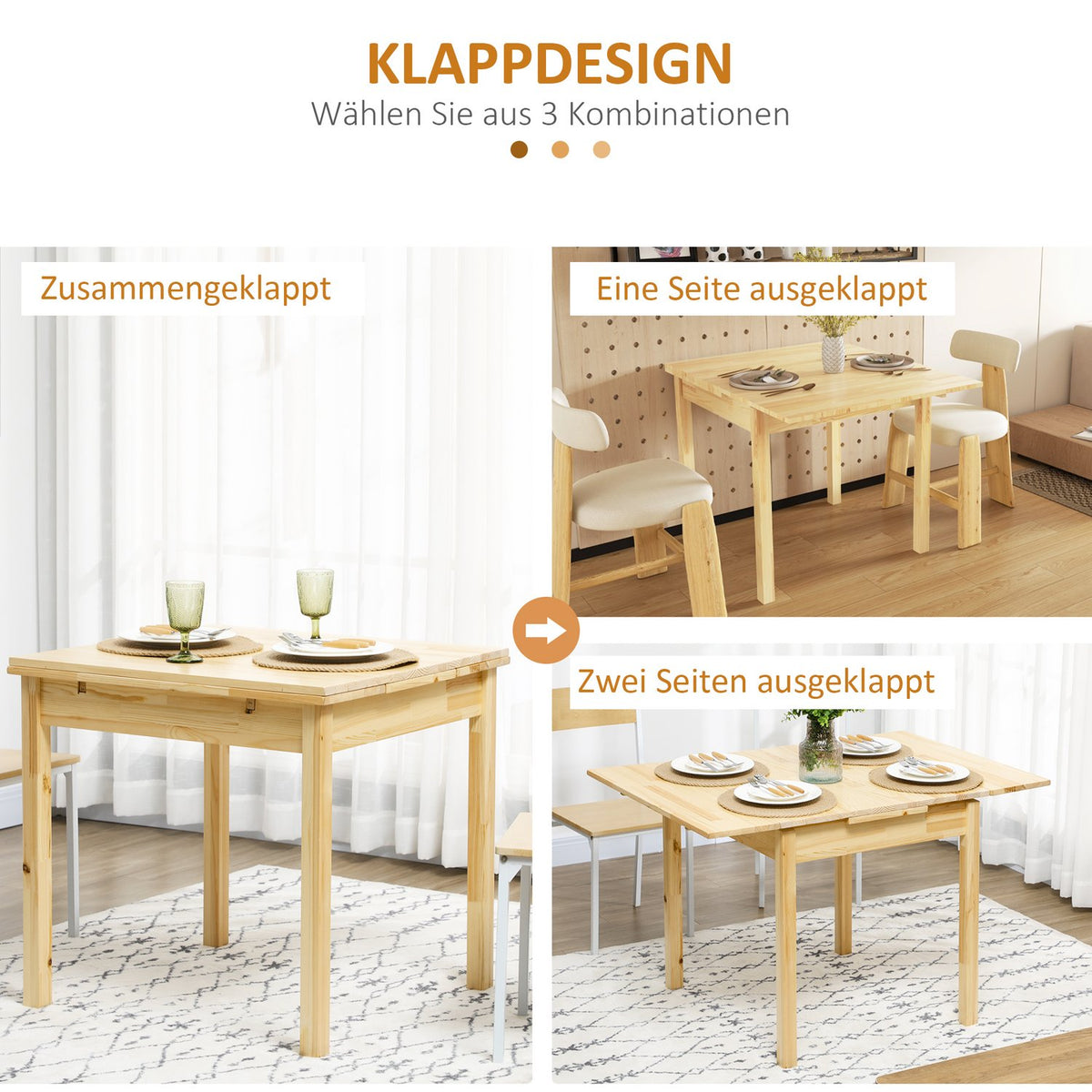 Expandable Folding Table 2-4 People Wooden Table Natural 120X80X75Cm