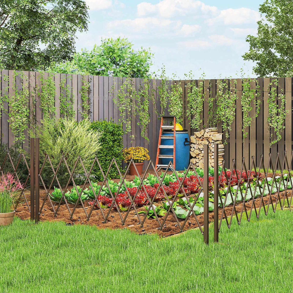 Expandable Garden Fence, Aluminum-Iron, Brown, 31-250cm