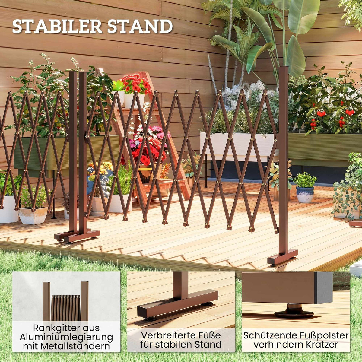 Expandable Garden Fence, Aluminum-Iron, Brown, 31-250cm