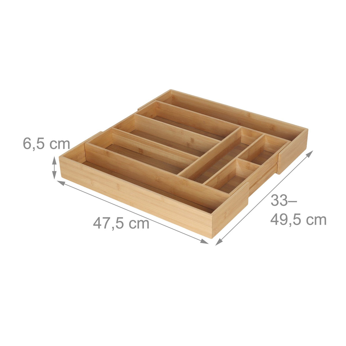 Extendable Bamboo Cutlery Tray – Adjustable, 6-8 Compartments