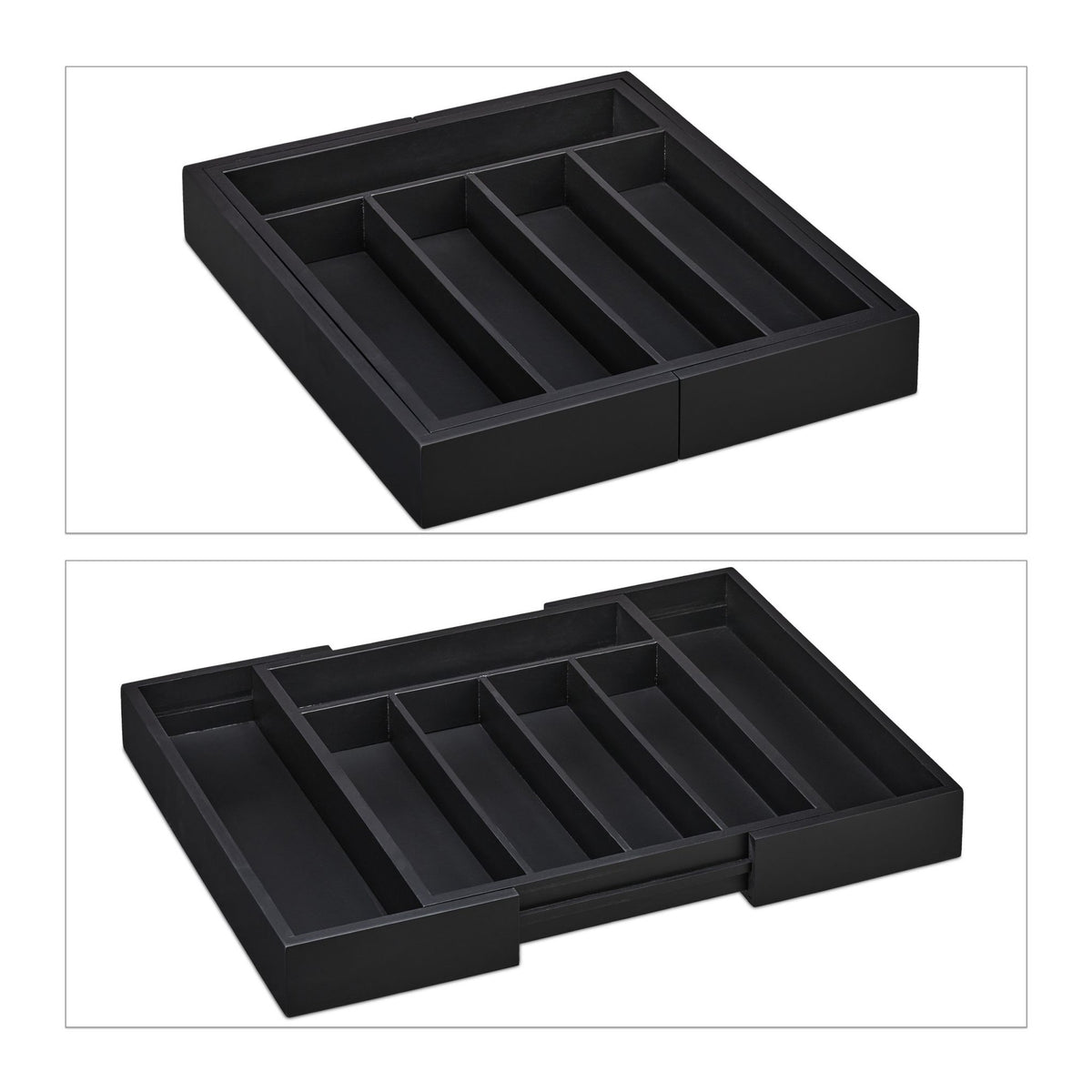 Extendable Bamboo Cutlery Tray in Black