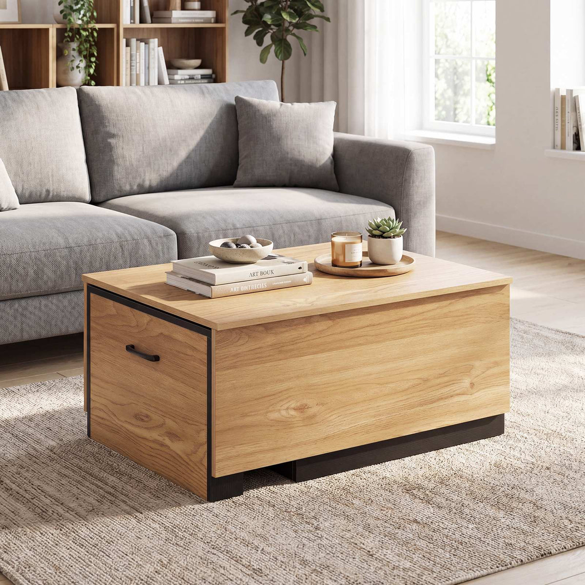 Extendable Coffee Table – Dual-Tone, 2 Storage Compartments