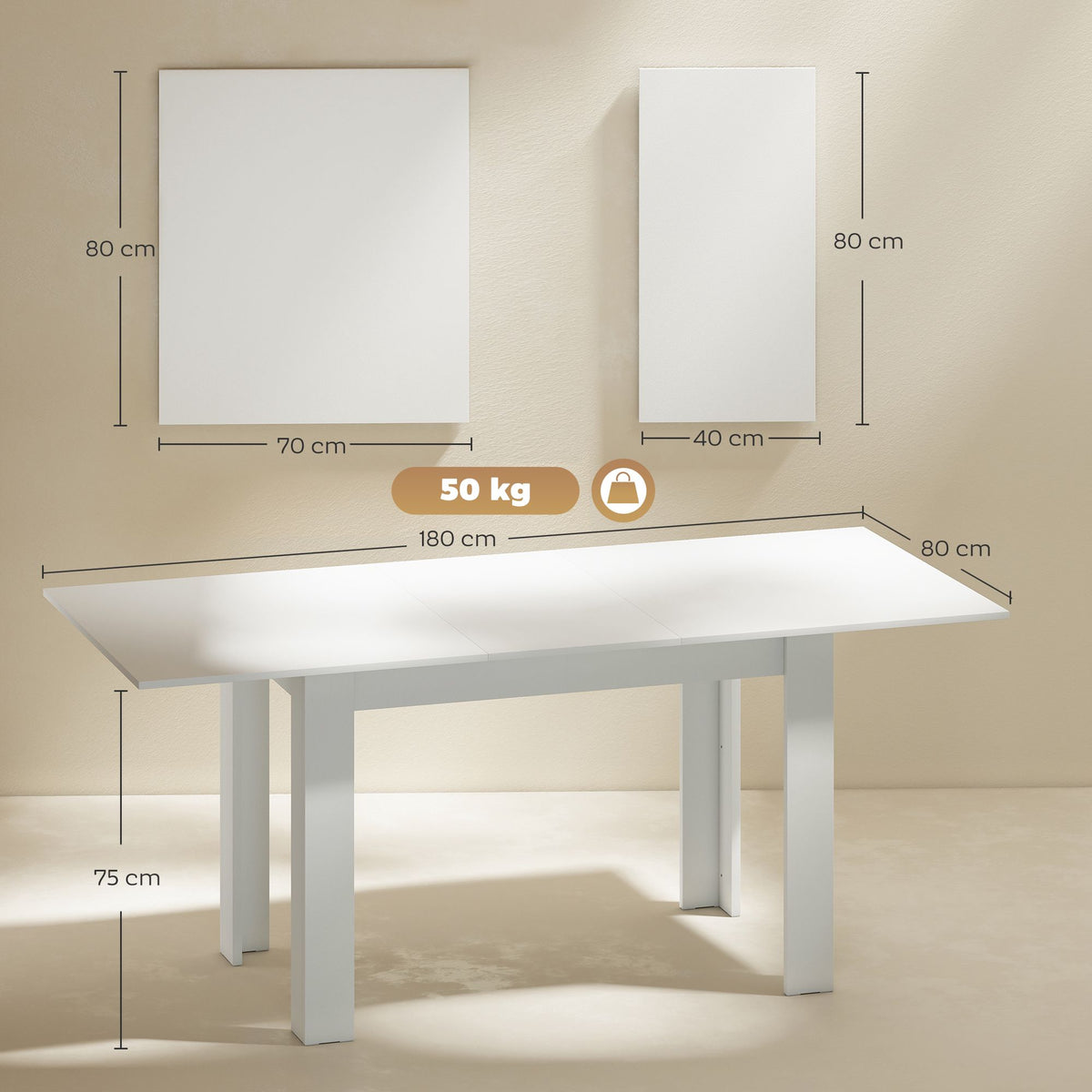 Extendable Dining Table, 140-180 x 80 cm, White