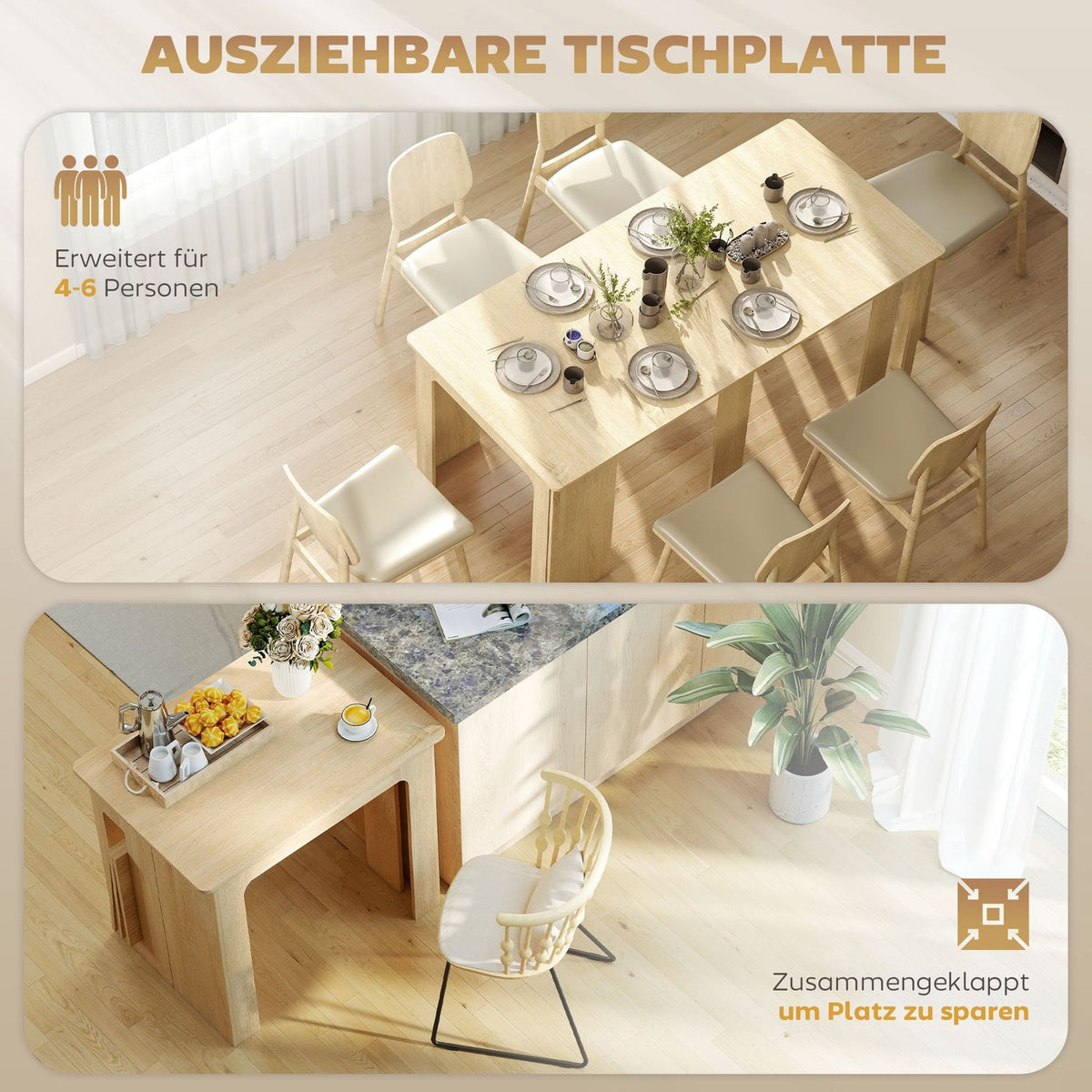 Extendable Dining Table, Chipboard, 60-180 x 85 x 75 cm, Natural