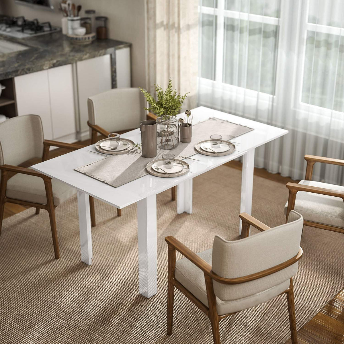 Extendable Dining Table, High Gloss, Seats 4-6, MDF