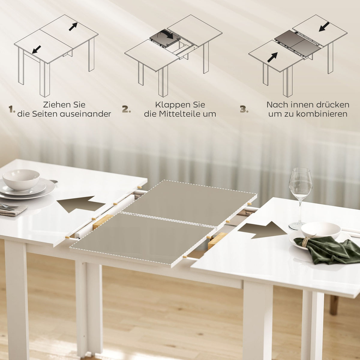 Extendable Dining Table, High Gloss, Seats 4-6, MDF