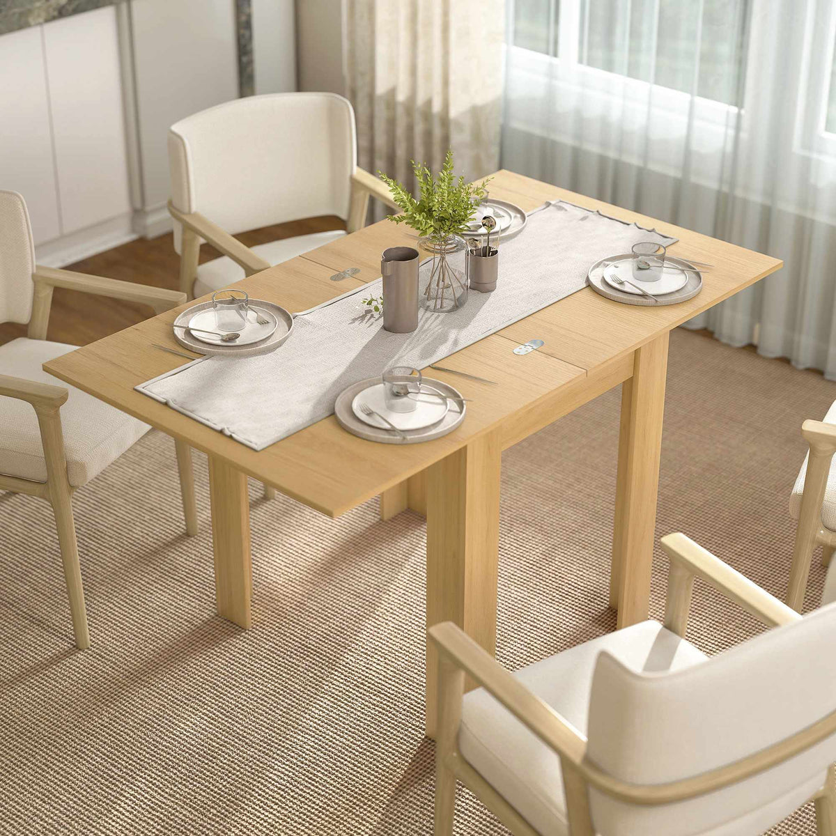 Extendable Dining Table, Space-Saving for 4–6 People