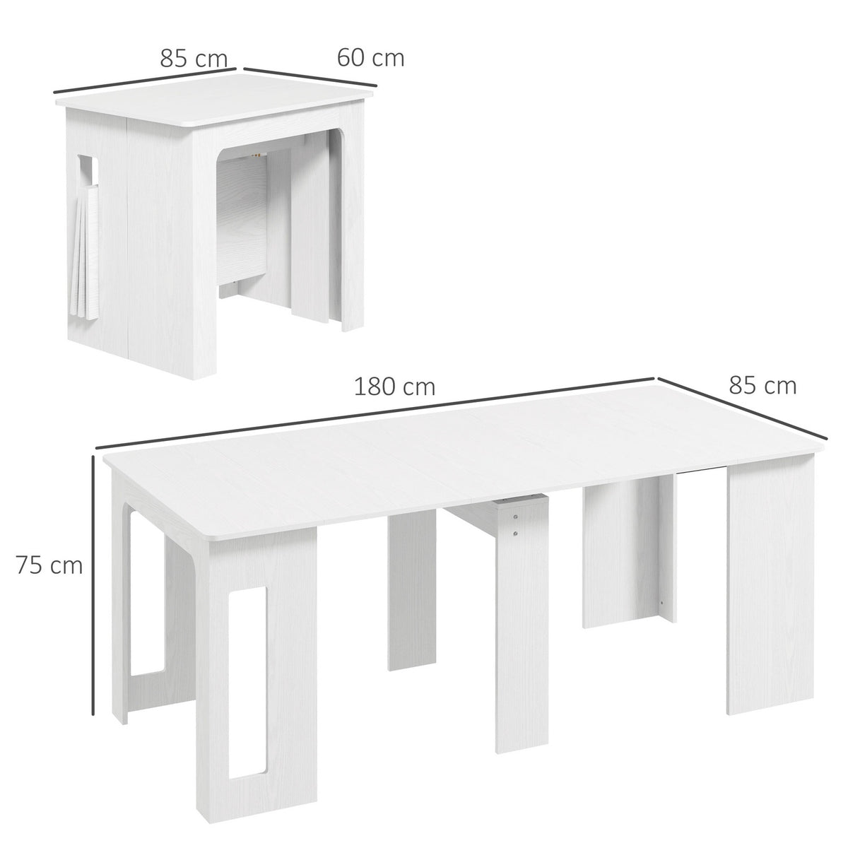 Extendable Dining Table, White, 60-180 x 85 x 75 cm