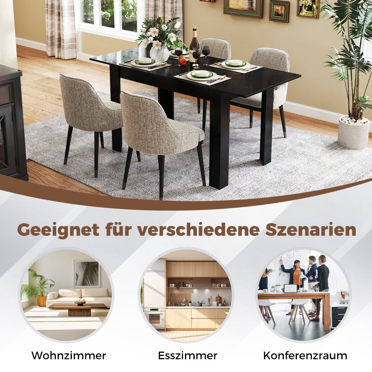 Extendable Dining Table for 4-6, 120-158 cm, 110 kg Capacity