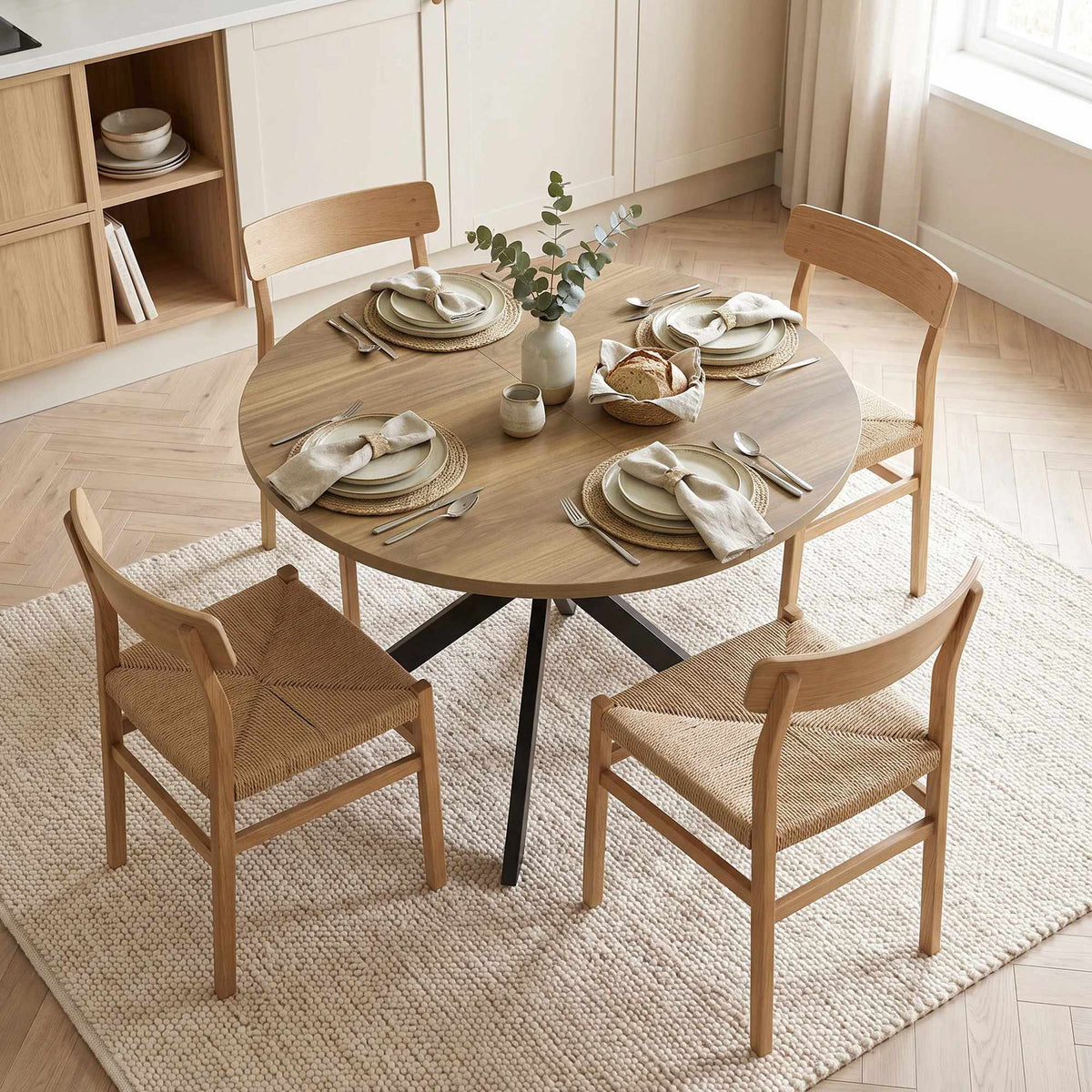 Extendable Dining Table for 4–6, Brown Wood, Industrial Style