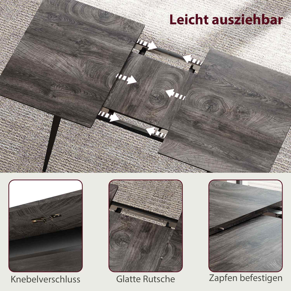 Extendable Dining Table for 6-8, Steel Legs, MDF Top