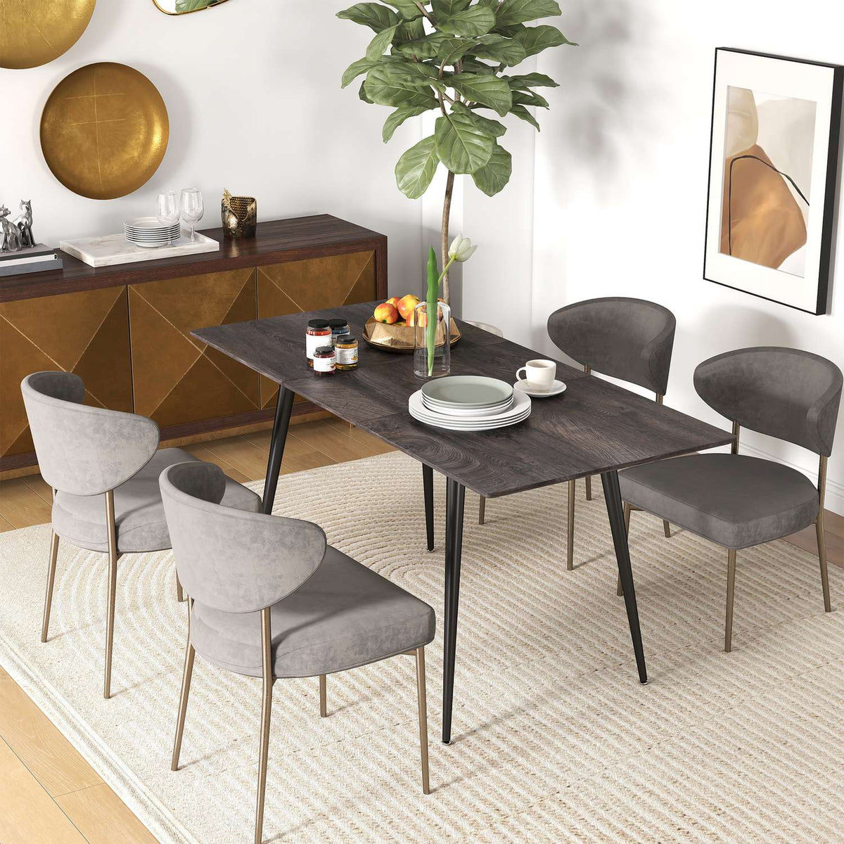 Extendable Dining Table for 6-8, Steel Legs, MDF Top