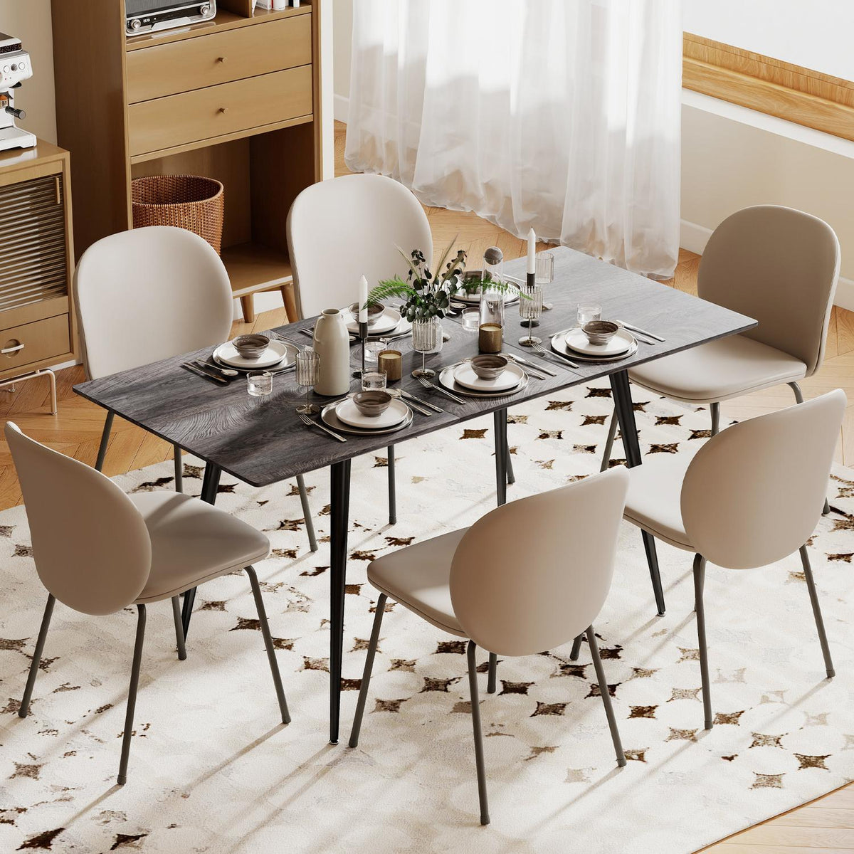 Extendable Dining Table for 6-8, Steel Legs, MDF Top