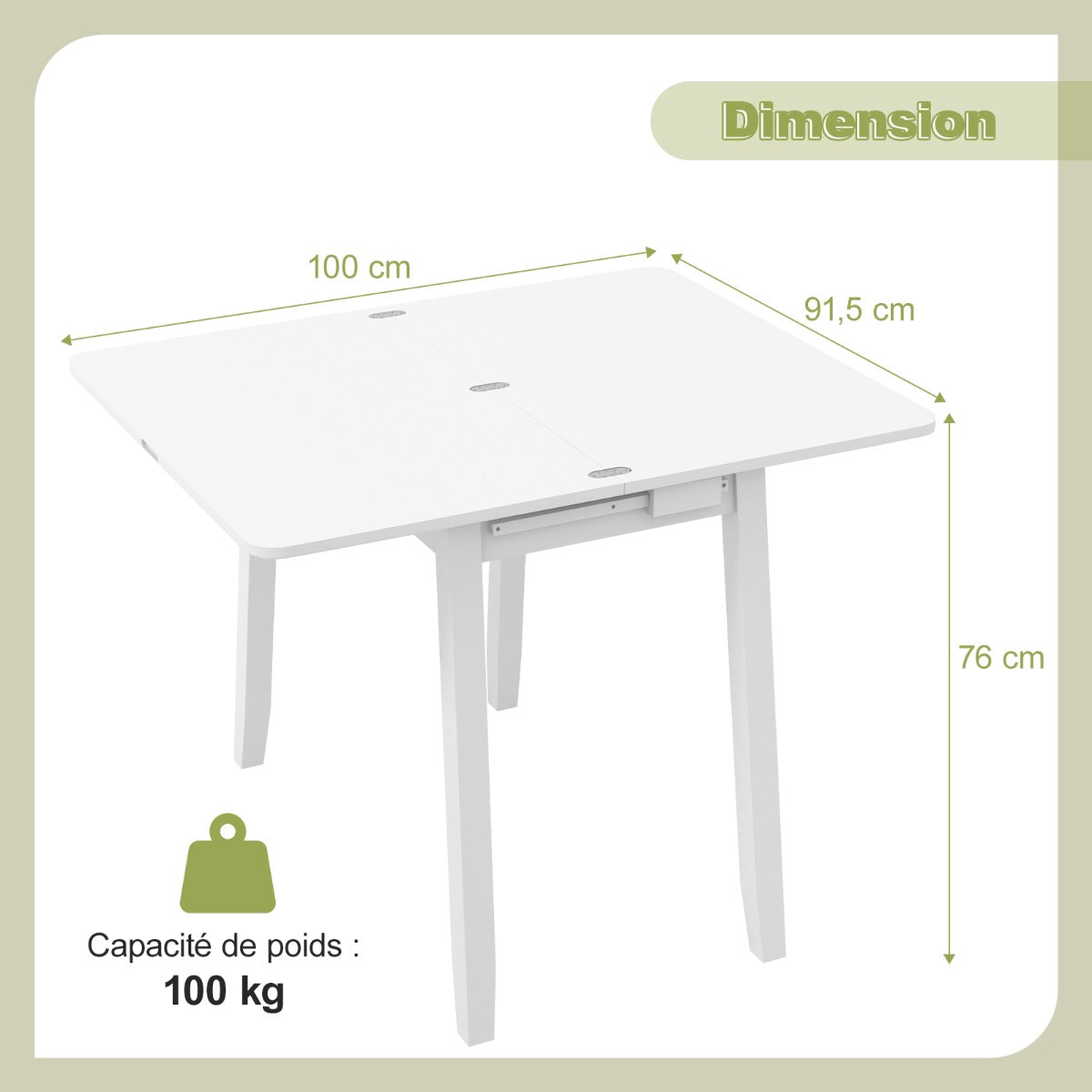 Extendable Folding Dining Table With Storage, Seats 4, White