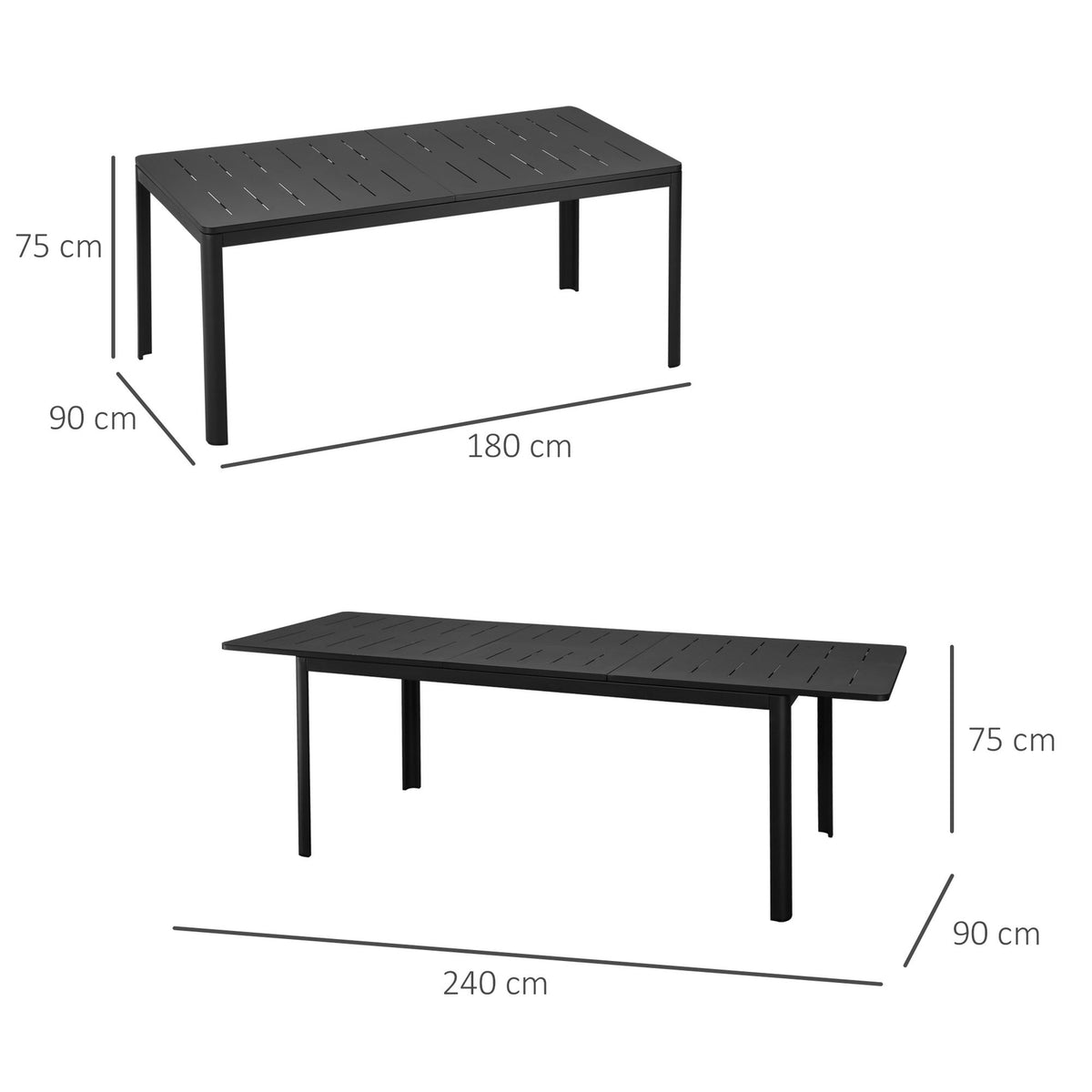 Extendable Garden Table Aluminum Black 180-240Cm Outdoor Terrace