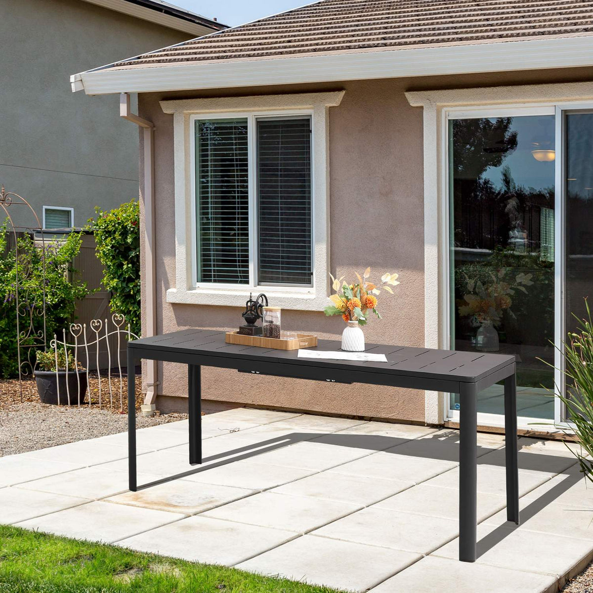 Extendable Garden Table Aluminum Black 180-240Cm Outdoor Terrace