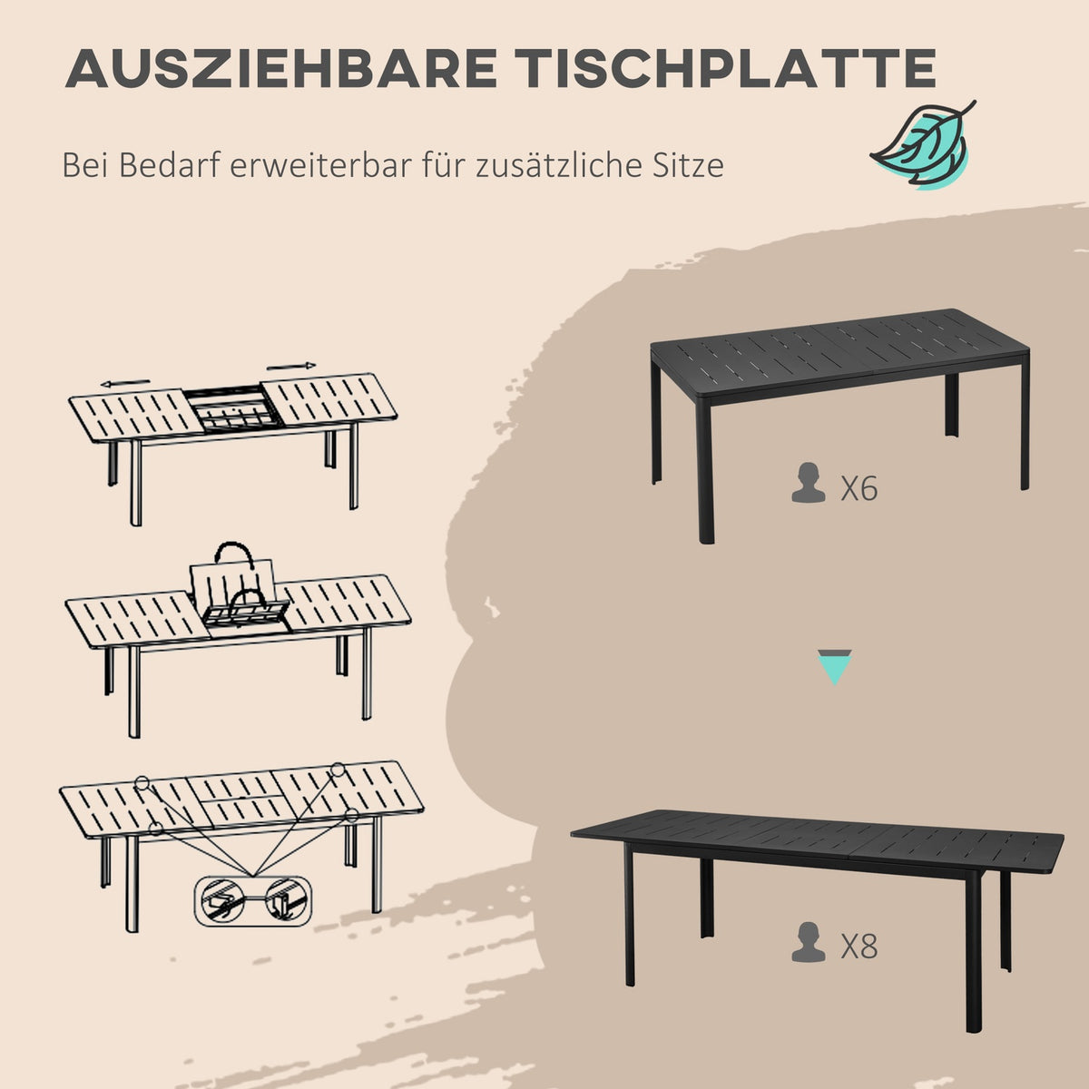 Extendable Garden Table Aluminum Black 180-240Cm Outdoor Terrace