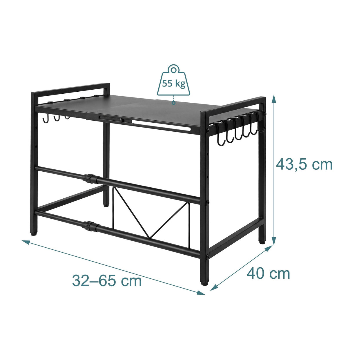 Extendable Metal Microwave Shelf with Adjustable Width
