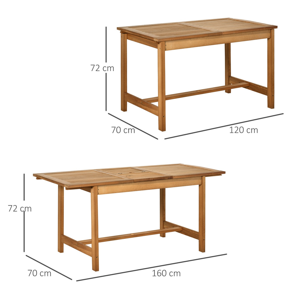 Extendable Table Weatherproof Garden Table Made Of Fir Wood, Dining Table For Garden, Extendable, Brown, 160/120X70X72Cm