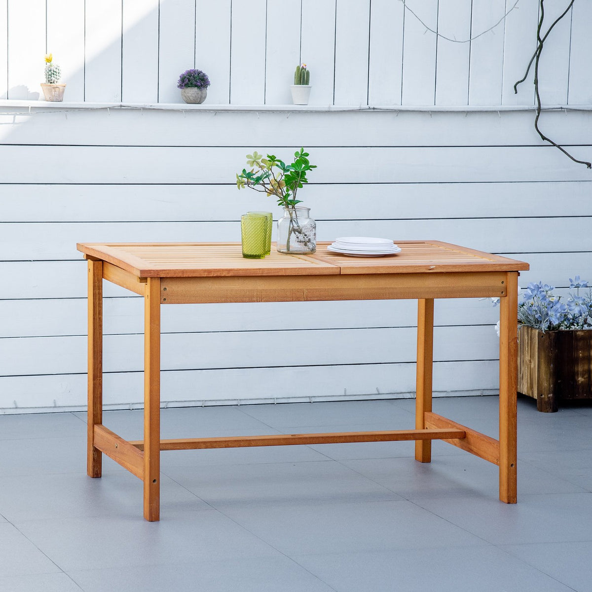 Extendable Table Weatherproof Garden Table Made Of Fir Wood, Dining Table For Garden, Extendable, Brown, 160/120X70X72Cm