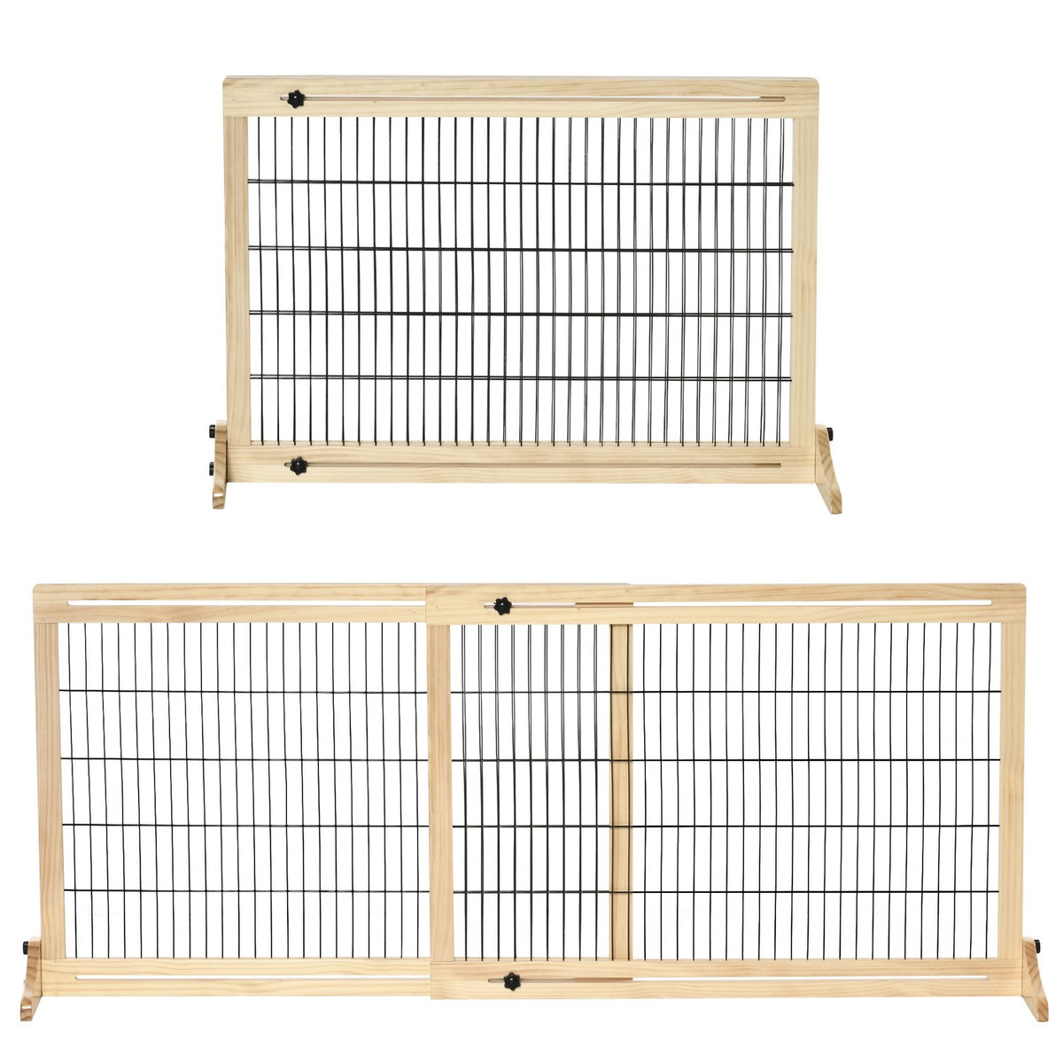 Extendable Wooden Dog Barrier Freestanding For Stairs & Doors, Natural, 202.5X76Cm