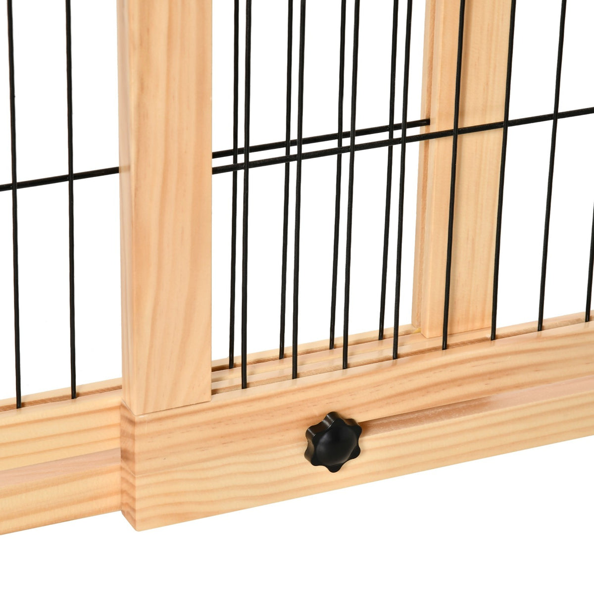 Extendable Wooden Dog Barrier Freestanding For Stairs & Doors, Natural, 202.5X76Cm