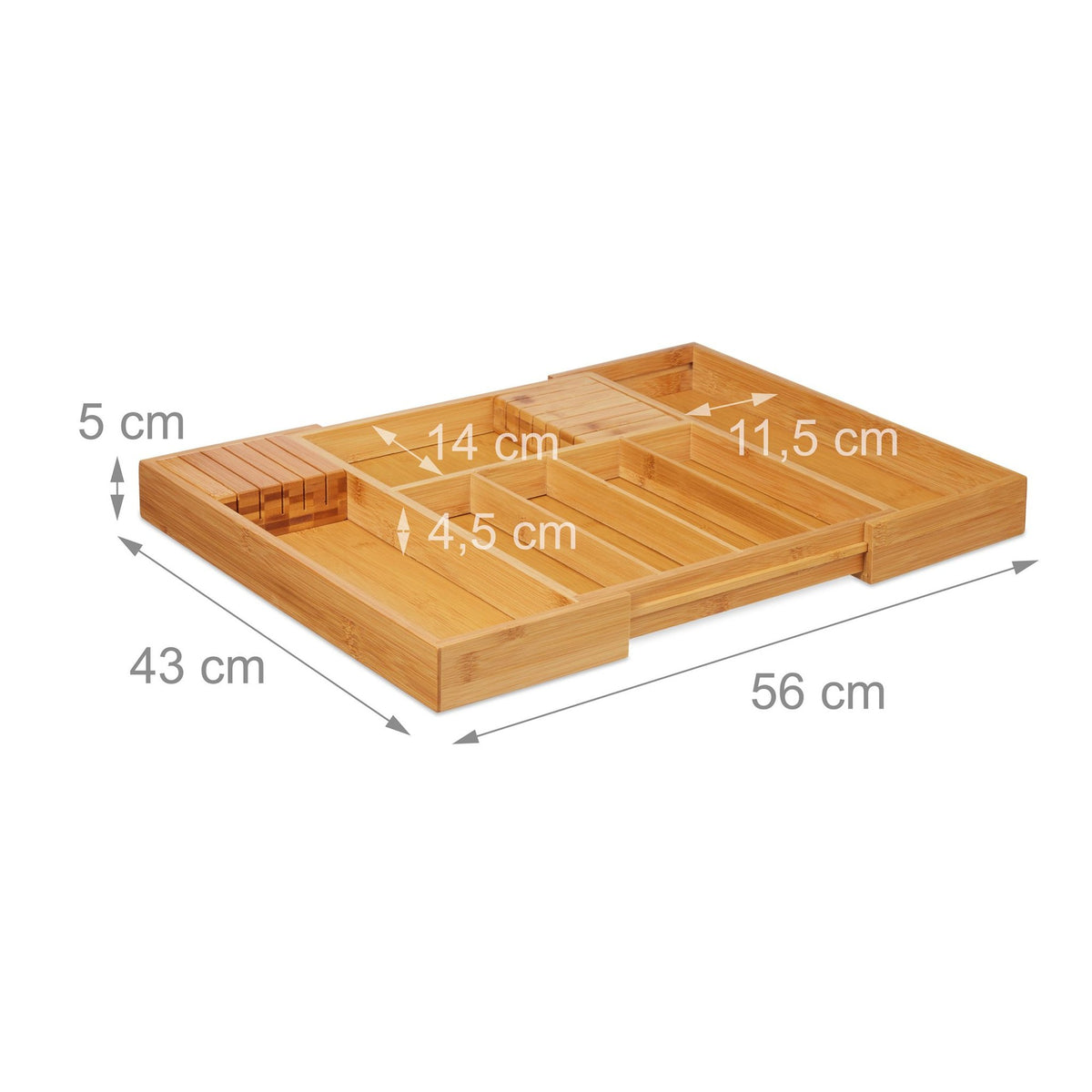 Extendable bamboo cutlery tray