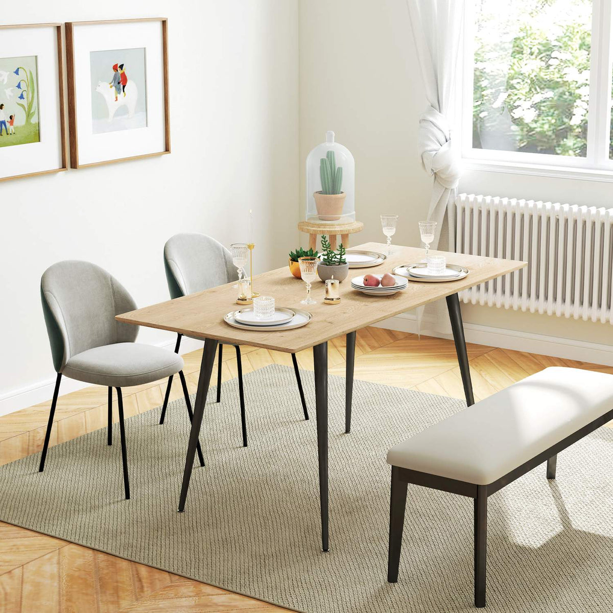 Extendable dining table 120/160 x 75 cm kitchen table for 6-8 people, modern dining room table with steel legs, natural