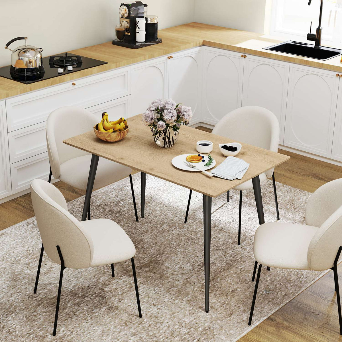 Extendable dining table 120/160 x 75 cm kitchen table for 6-8 people, modern dining room table with steel legs, natural