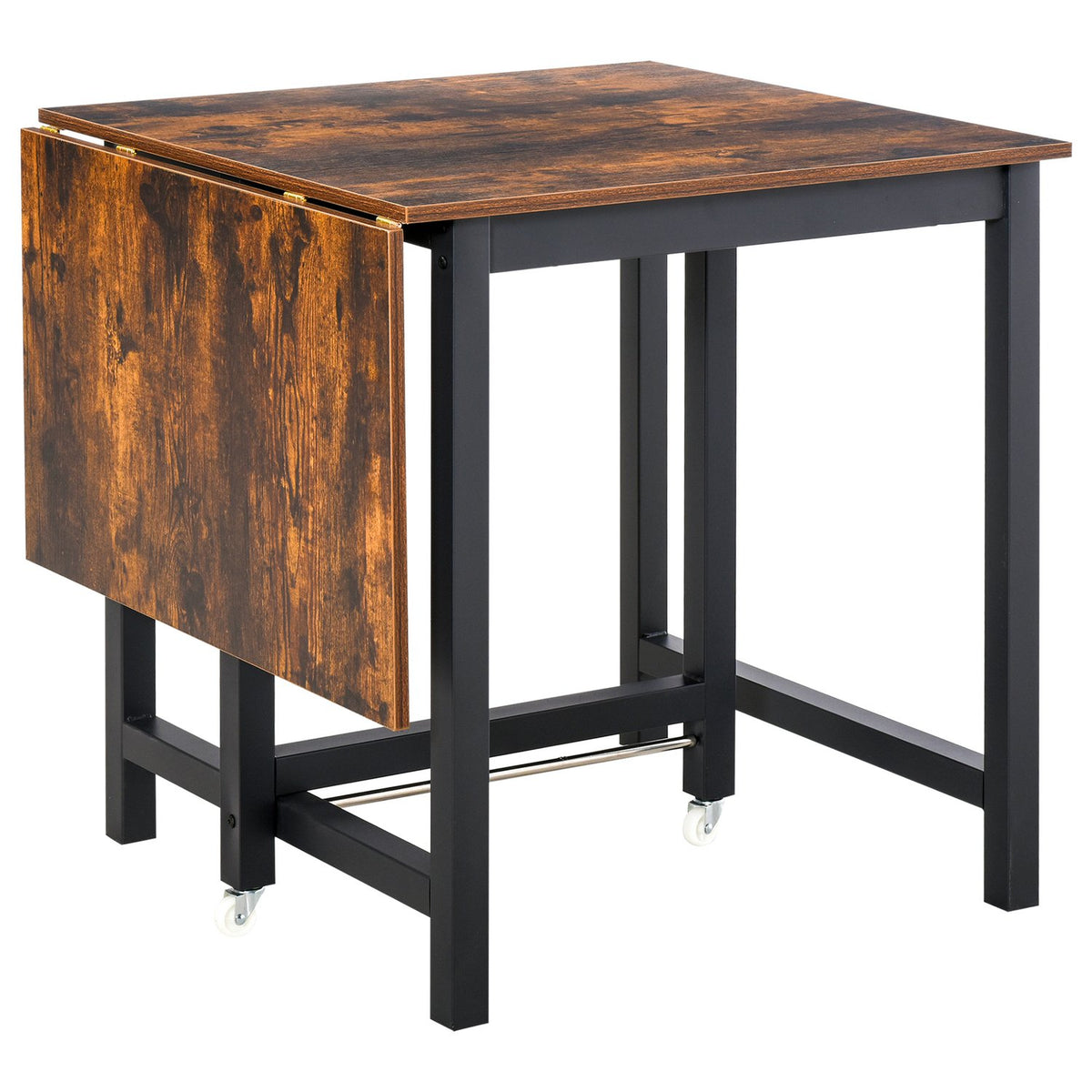 Extendable dining table, folding kitchen table with wheels, folding table made of metal, can hold up to 20 kg, for kitchen, dining room, 118 x 70 x 76.5 cm, brown