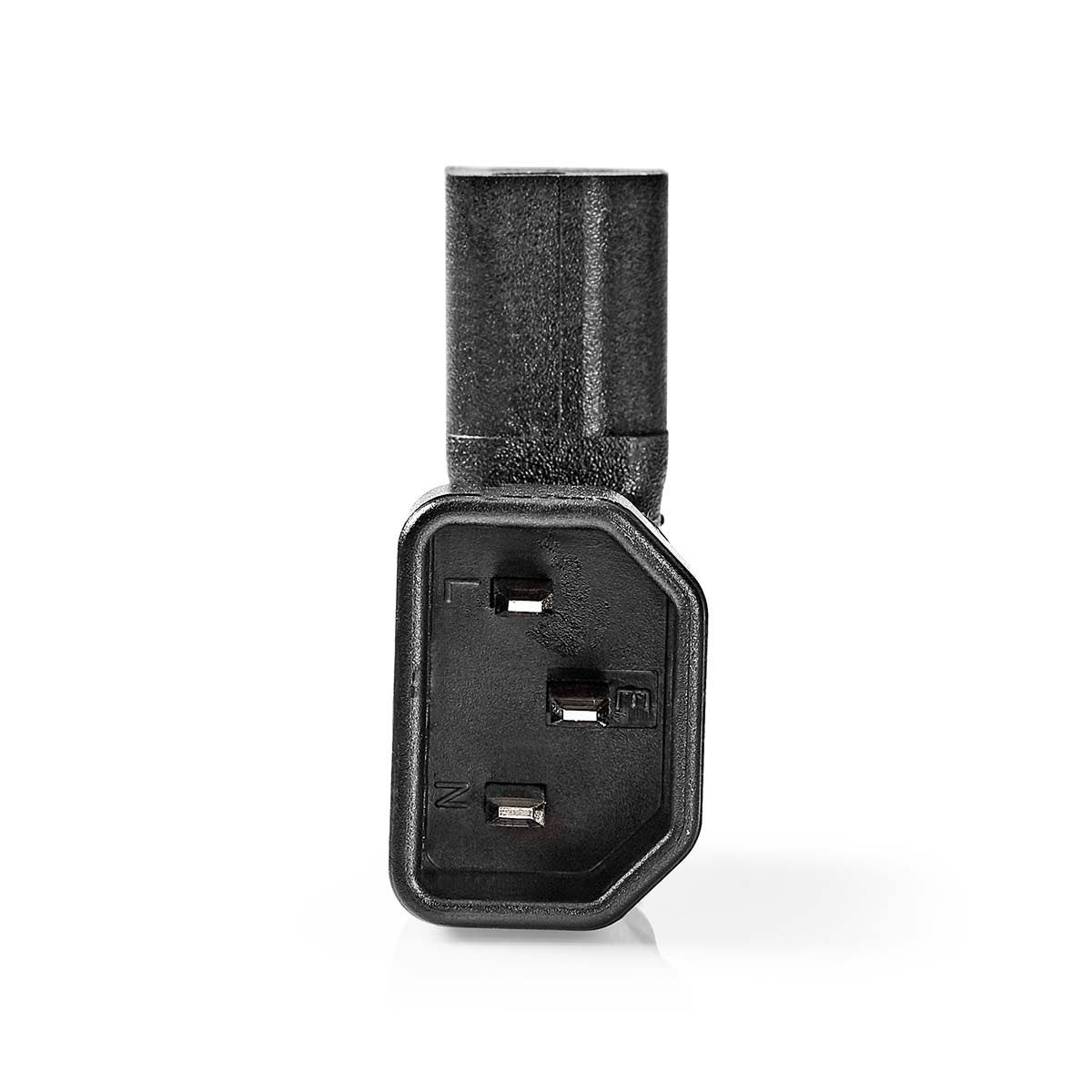 Extension Plug | IEC-320-C13 | IEC-320-C14 | Angled Left | Nickel Plated | PVC | Black | Box | 1 pcs