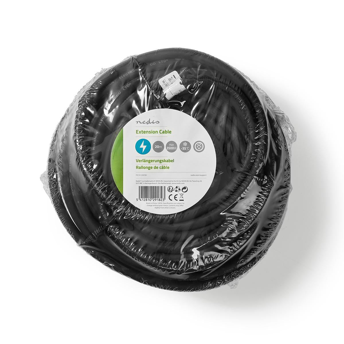 Extension cable M - F | Type F (CEE 7/7) | Grounded contact | 20.0 m | 3680 W | 250 V AC 50/60 Hz | Type of grounding: Side contact | Outlet angle: 90 ° | IP44 | H07RN-F 3G1.5 | Device output connection: 1 | Black