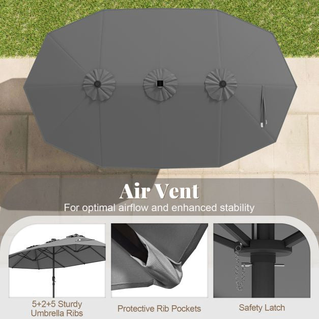 Extra-Large Grey Patio Umbrella with Solar LED Lights