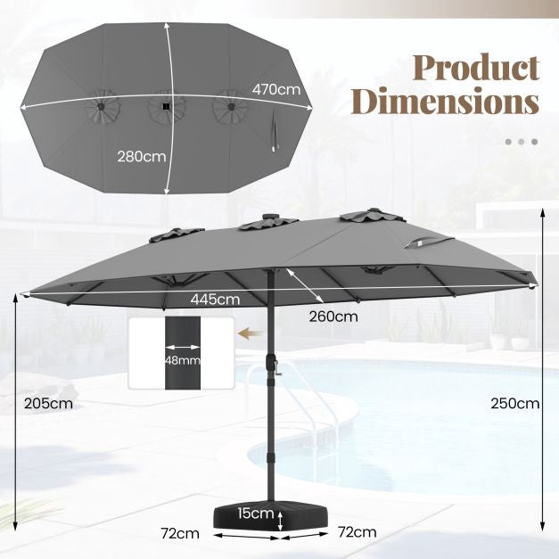 Extra-Large Grey Patio Umbrella with Solar LED Lights