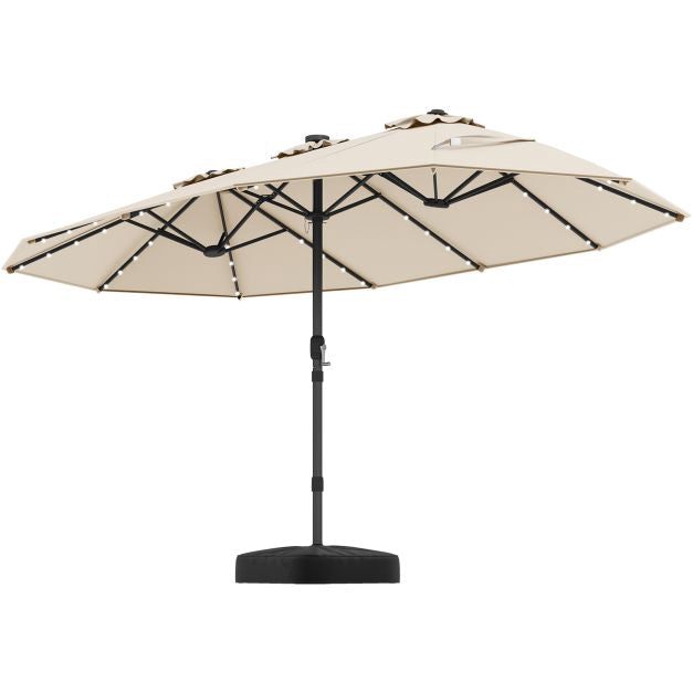 Extra-Large Patio Umbrella with Solar LED Lights, Beige