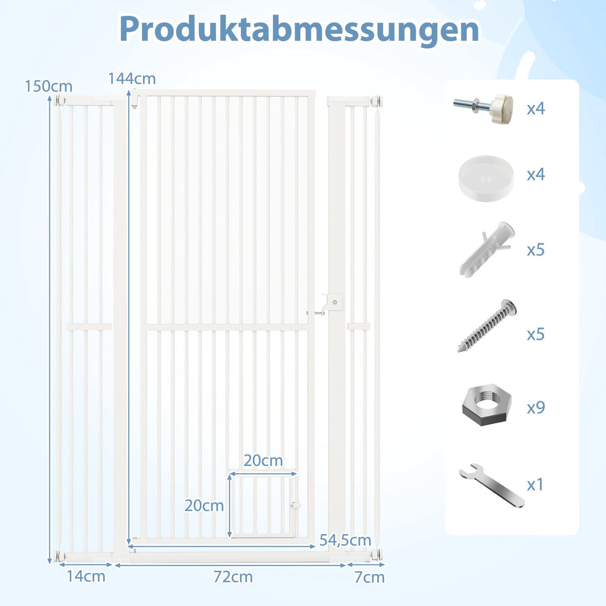 Extra Tall Pet Gate, Metal, 77-104cm Wide, 150cm High
