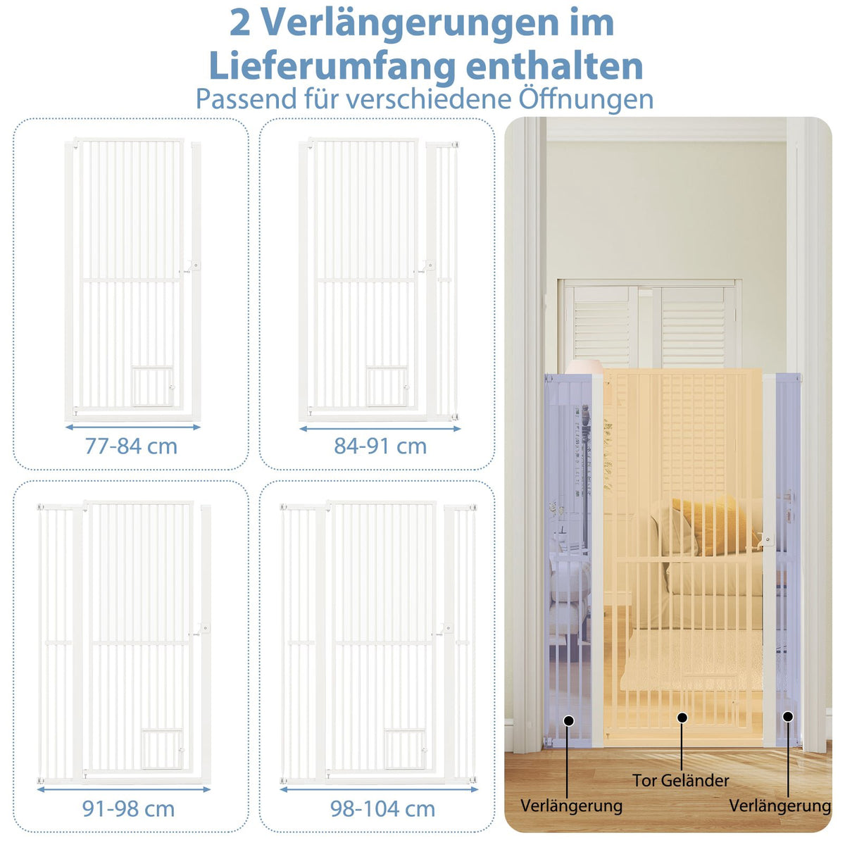 Extra Tall Pet Gate, Metal, 77-104cm Wide, 150cm High