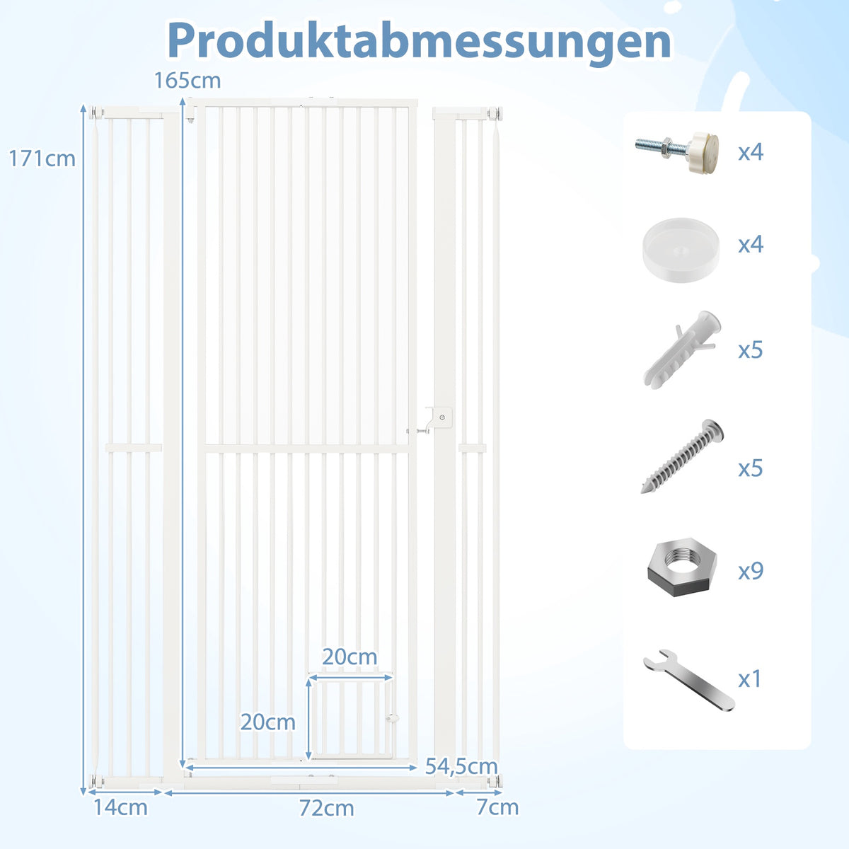 Extra Tall Pet Gate, Metal, 77-104 cm Wide, 171 cm High