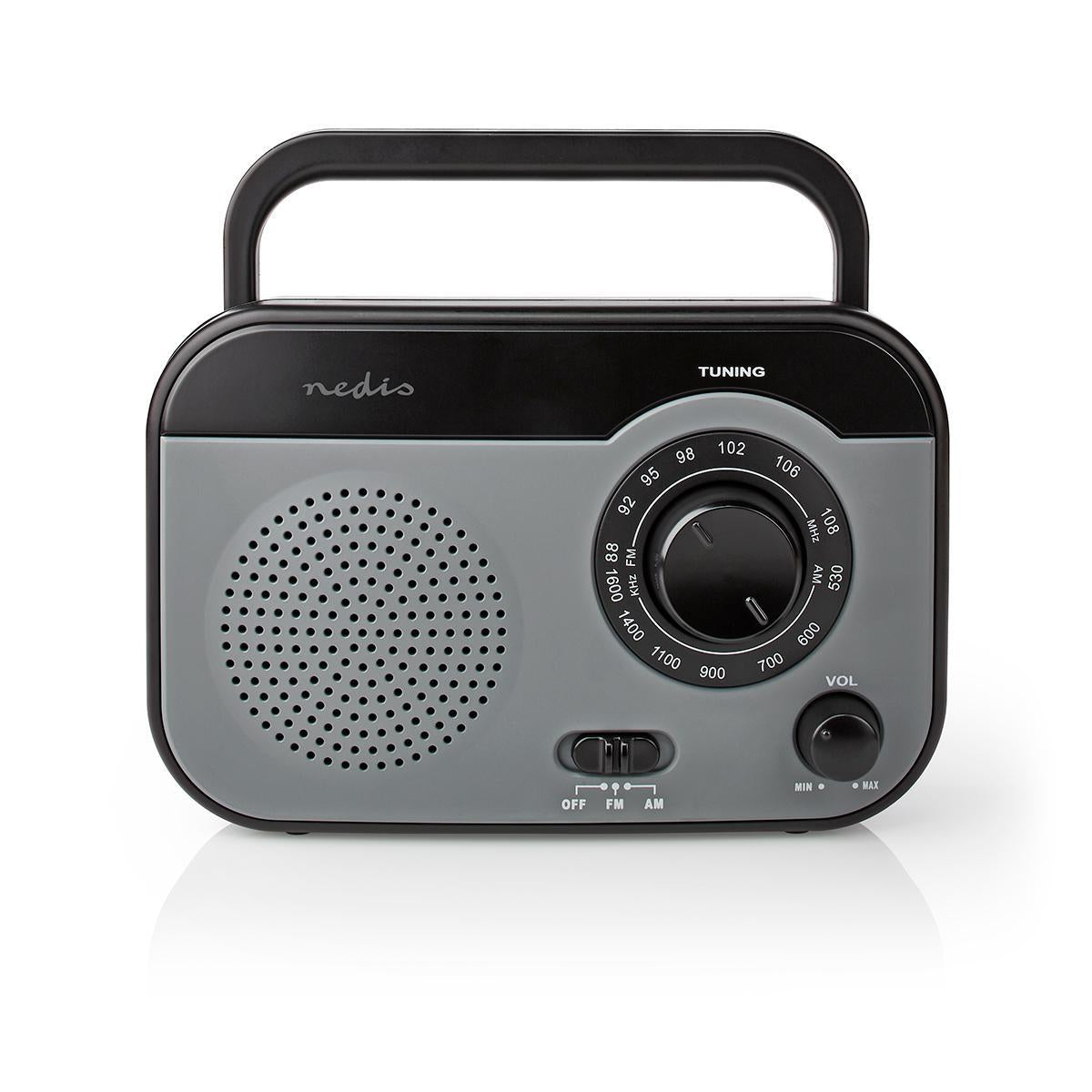FM Radio | Portable design | AM / FM | Battery operated / Power adapter | Analog | 1.8 W| Black White Screen | Bluetooth® | Headphone jack | Carrying handle | Grey/Black