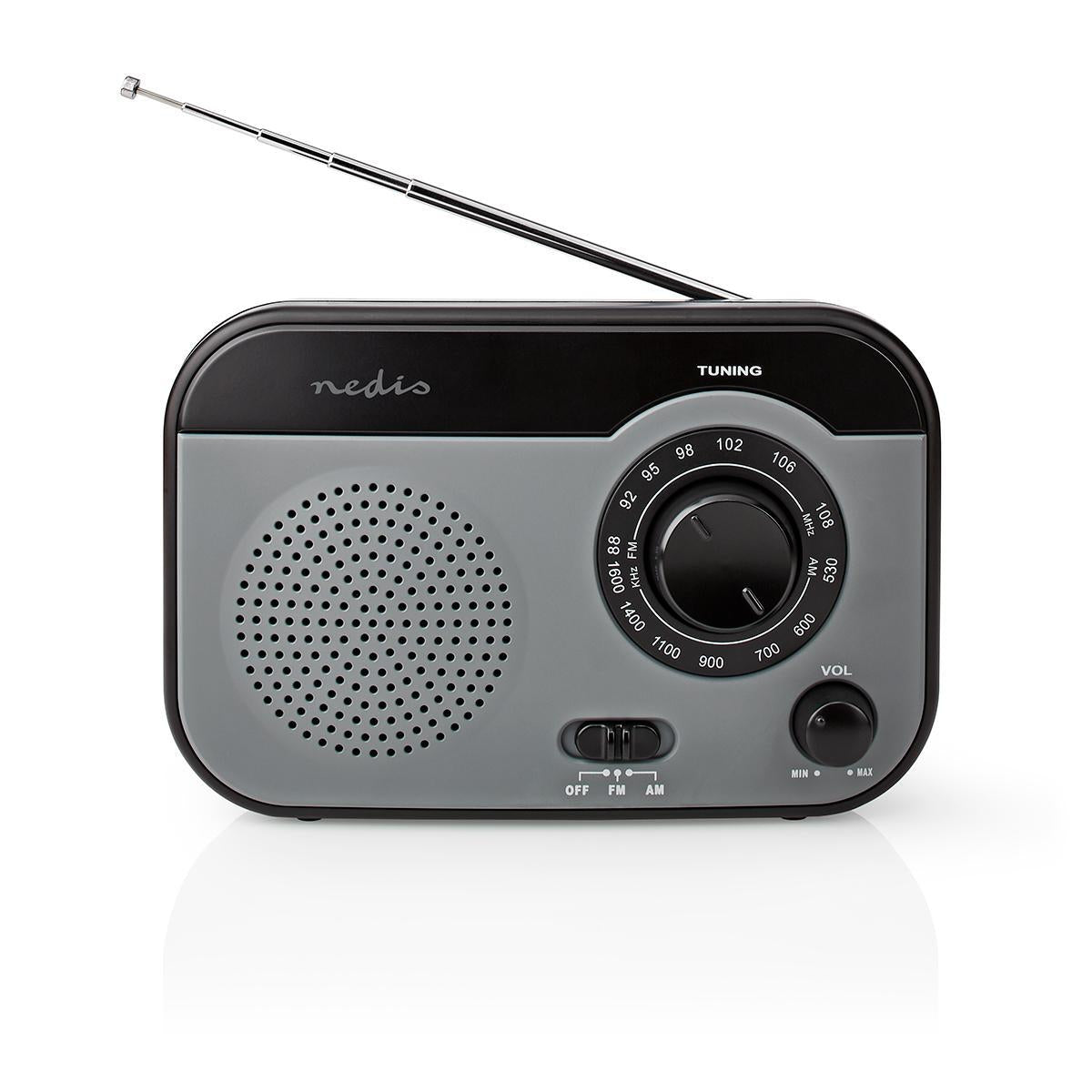 FM Radio | Portable design | AM / FM | Battery operated / Power adapter | Analog | 1.8 W| Black White Screen | Bluetooth® | Headphone jack | Carrying handle | Grey/Black