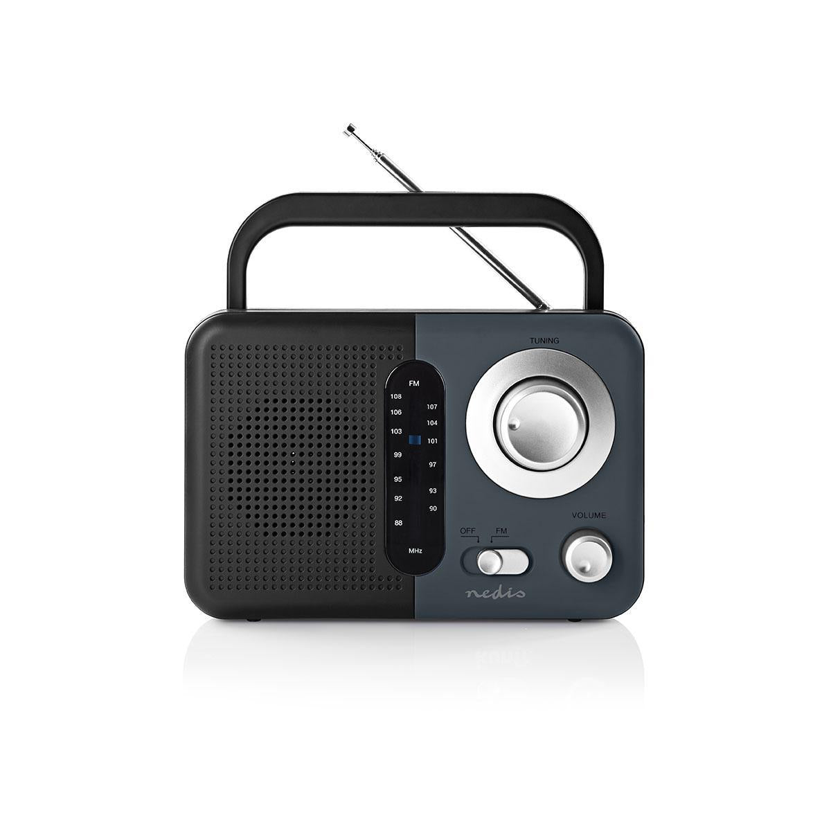 FM Radio | Portable design | FM | Battery operated / Power adapter | Analog | 2.4 W| Black White Screen | Bluetooth® | Headphone jack | Carrying handle | Grey/Black