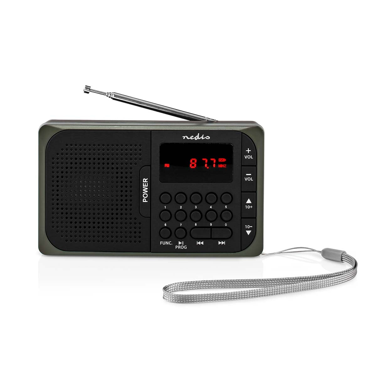 FM Radio | Portable design | FM | Battery operated / Power adapter | Digital | 3.6 W| Screen Size: 2.0 " | Black White Screen | Headphone Jack | Gray / Black