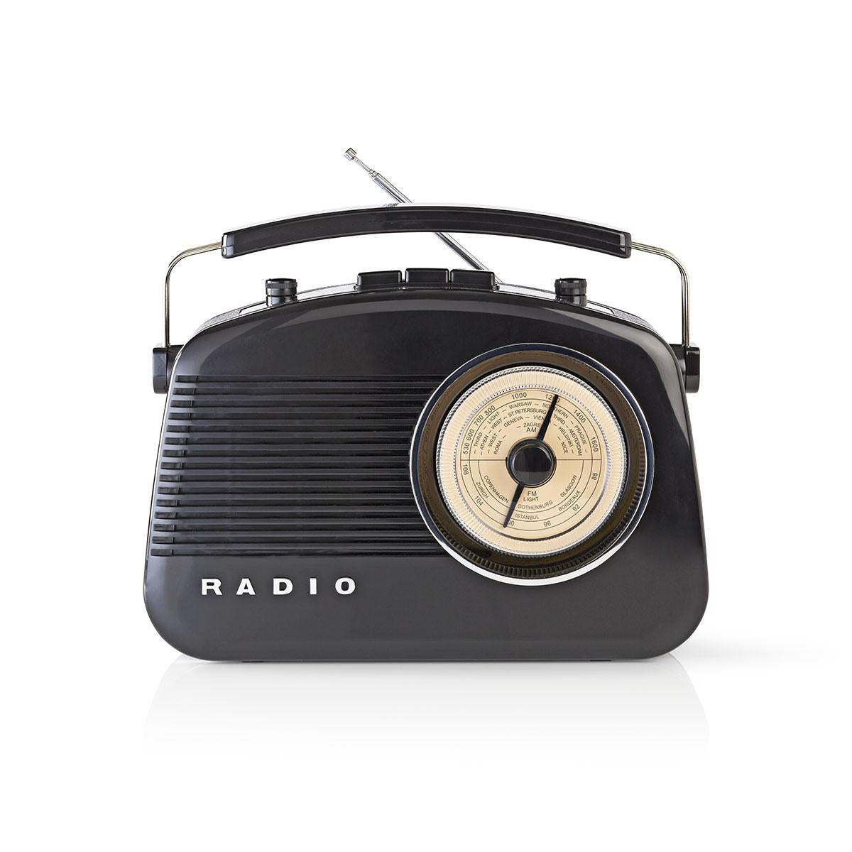FM Radio | Table Design | AM / FM | Battery operated / Power adapter | Analog | 4.5 W| Carrying handle | Black