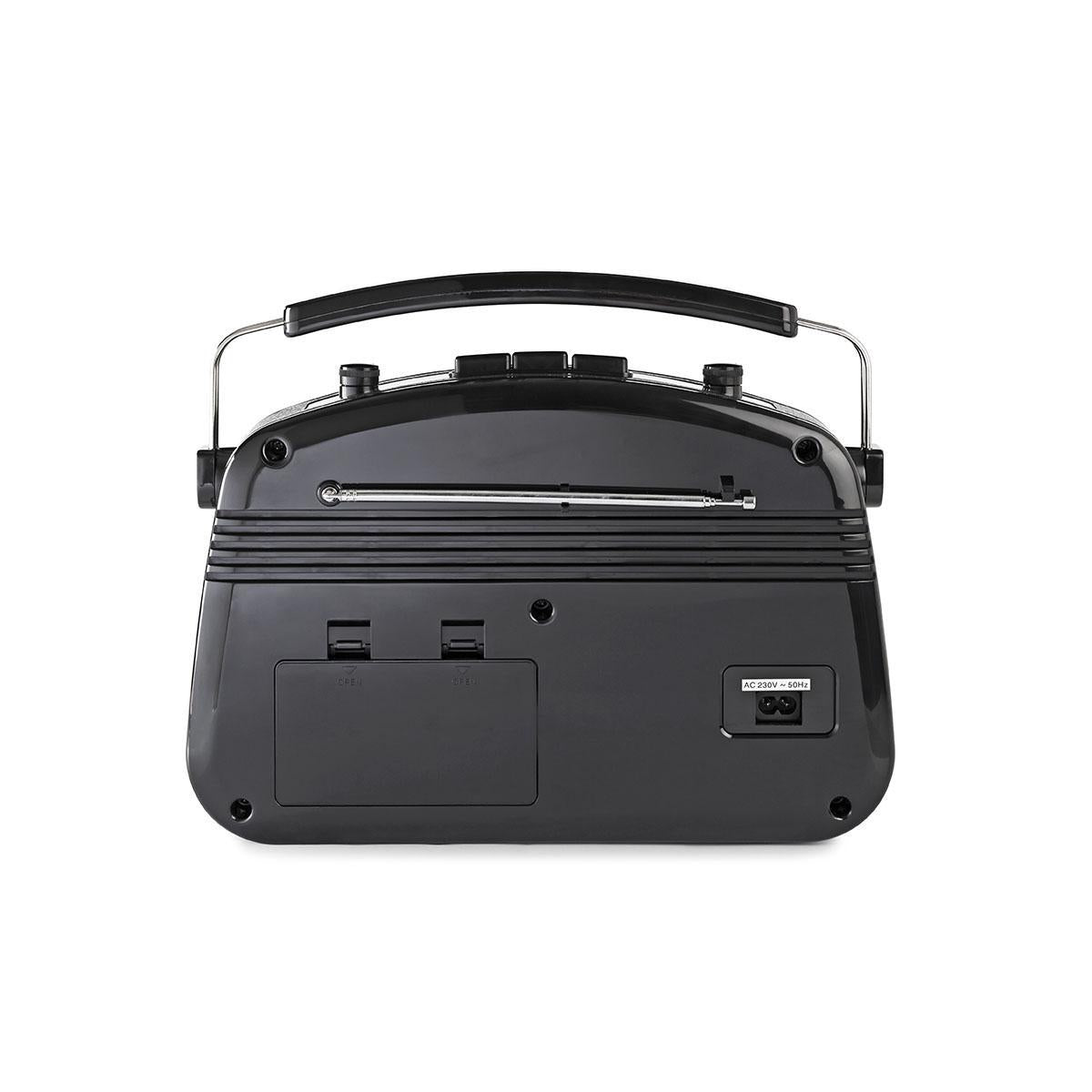 FM Radio | Table Design | AM / FM | Battery operated / Power adapter | Analog | 4.5 W| Carrying handle | Black