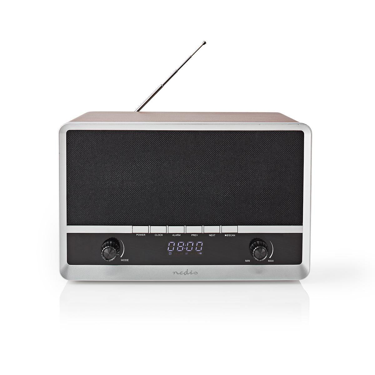 FM Radio | Table Design | AM / FM | Battery powered / USB power | Digital | 12 W| Screen Size: 1.6 " | Black Blue Screen | Bluetooth® | Alarm Clock | Brown / Black